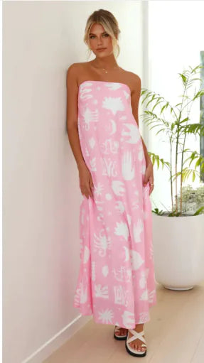 Women's Dress Printed Tube Top Large Swing Dress - LuxusLinea
