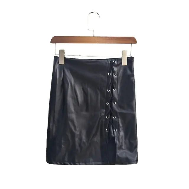 Belted Leather High-Slit Skirt - LuxusLinea
