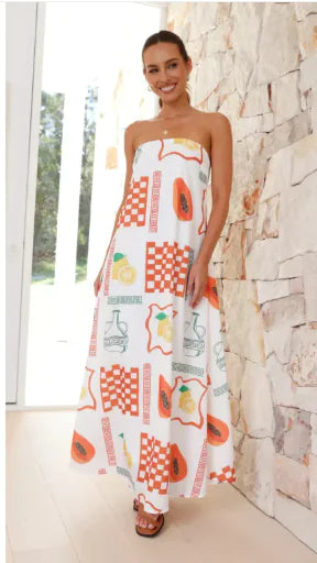 Women's Dress Printed Tube Top Large Swing Dress - LuxusLinea